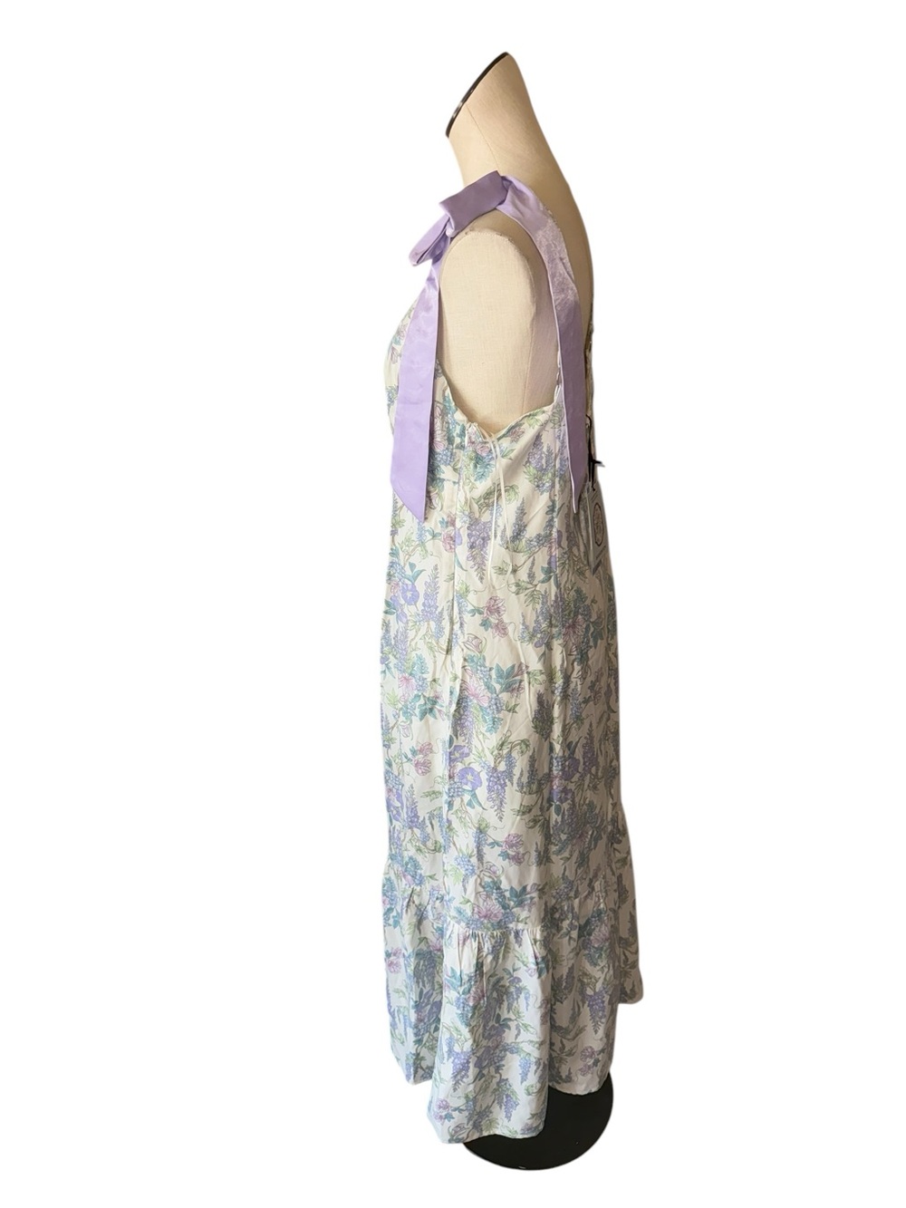 NWT Bridgerton Bow Strap Slip Maxi Dress Blue purple Floral Cottagecore Large - Picture 3 of 6